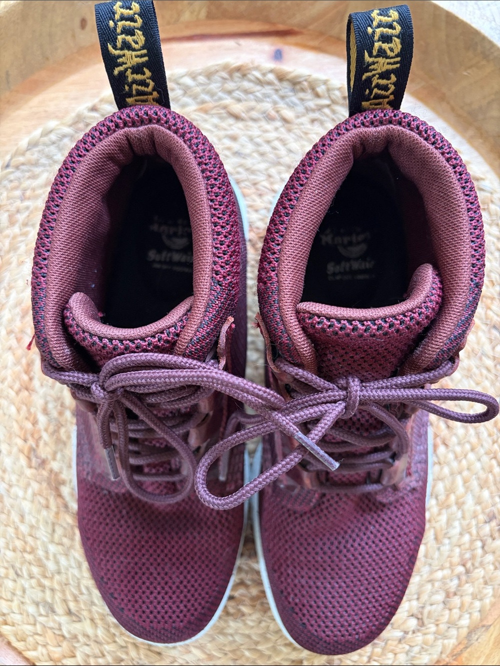 Dr. Martens Telkes Knit High Top Sneaker Boots Burgundy Maroon women’s size 7 - Picture 2 of 10